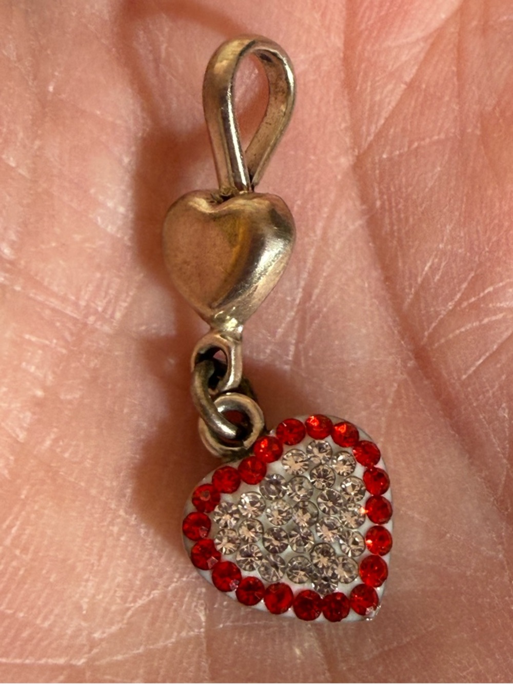 Vintage sterling silver Red rhinestone heart Dangle pendent Necklace delicate - Picture 8 of 15